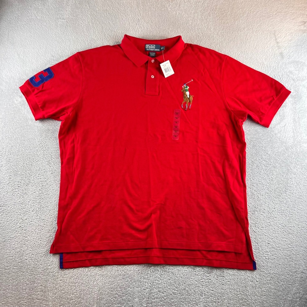 VTG Polo Ralph Lauren Big Pony Polo Shirt Mens XXL Red Classic 3 Patch NWT 88506